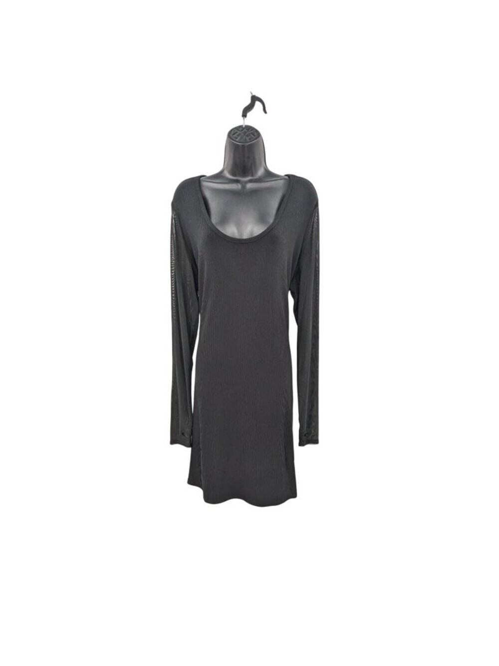 Ribbed Knit Mini Dress Mesh Long Sleeve Y2K Goth Minimalist Bodycon Alt Plus 2X